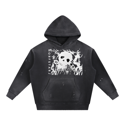 Vintage Washed Frayed Fleece Hoodie